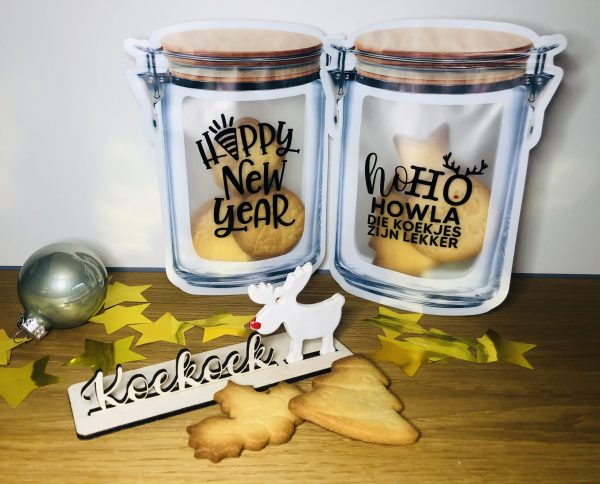 Herbruikbaar Stazakje met zipsluiting - verschillende designs (incl. circa 100gr koekjes naar keuze)